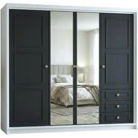 A&J MöbelLand GmbH Drehtürenschrank OSLO viertüriger Kleiderschrank mit Schubladen und Metallgriffen (Geräumiger viertüriger Kleiderschrank mit Schubladen und Metallgriffen. Geräumiger Schrank mit einer Breite von 200 cm und Schubladen, ideal zur Auf