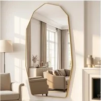 ANTOK Ganzkörperspiegel in diamantförmigem Design, freistehend & wandmontierbar (1-St), In Schwarz & Gold – für Wohnzimmer und Bad, 80x180cm