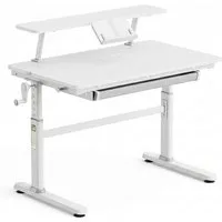 HOKO Kinderschreibtisch Ergo Jugend Schreibtisch höhenverstellbar 54-76 cm, 100x60 cm (ergonomischer Computertisch mit neigbarer Tischplatte (0-50) & Schublade, stabil & belastbar bis 100 kg, Weiß, Holzfarben)