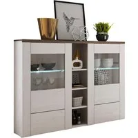 OTTO home Highboard Larona, zeitlose Hochkommode mit 2 Türen, Türkommode, Höhe 129,5 cm, Anrichte mit dekorative Rahmenoptik, Türen mit Glaseinsatz