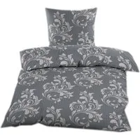 Casa Colori Bettwäsche Seersucker Bettwäsche 135x200 Reißverschluss Grau mit Ornamente, Seersucker, 2 teilig, leicht