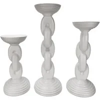 Online-Fuchs Kerzenhalter 3er Set Kerzenständer für Stumpenkerzen im Ketten Design - Weiß (Moderne und schlichte Optik), 21, 26 und 31 cm hoch