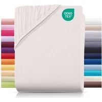 Carpe Sonno Spannbettlaken Jersey 90x200 100x200 120x200 140x200 160x200 180x200 200x200 70x140, Jersey, Gummizug: rundum, (1 Stück), Baumwoll Babybett Spannbettlaken 70x140 Baby Laken Creme