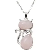 Firetti Kette mit Anhänger Schmuck Geschenk Edelstahl Halsschmuck Halskette Ankerkette Katze, Made in Germany - mit Rosenquarz