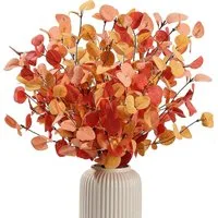 Kunstzweig Eukalyptus Zweig Kunstblume 60cm 5er Bund Herbst Deko Orange, LuxusKollektion