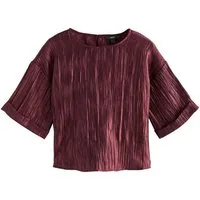 Next Kurzarmbluse Kurzärmeliges Metallic-Oberteil in Knitteroptik (1-tlg)