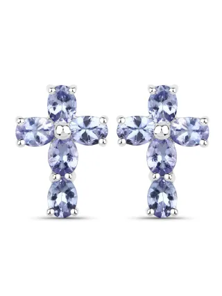 Vira Jewels Ohrringe Silber 925 rhodiniert Kreuz-Motiv mit echten Tansanit-Steinen