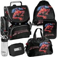 PASO Schulrucksack Mega-Set Spider-Man Schulset 6-tlg. (Schulranzen + Turnbeutel + Federmäppchen + Lunchbox + Trinkflasche + Sporttasche, 6-tlg)