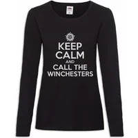 Urban Backwoods Langarmshirt Keep Calm And Call The Winchesters Damen Langarmshirt Supernatural Fun (1-tlg) Logo Pentragramm Pentacle Serie