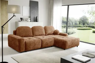 Ecksofa Schlafsofa Sofa ARGOS in Stoff Vibe Rostbraun Ottomane Rechts