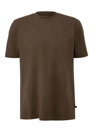 Q/S designed by - Basic Rundhals T-Shirt mit Logo-Druck braun - Gr. - XL
