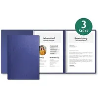 STRATAG Bewerbungsmappe in feinster Lederstruktur - 3 Stück 3-teilig mit 2 Klemmschienen (Set, 3-St., mit hochwertiger Relief-Prägung BEWERBUNG), direkt vom Hersteller STRATAG - handgefertigt in Deutschland