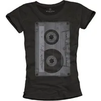 MAKAYA T-Shirt Damen Kurzarm Schwarz Musik Top Hip Hop Frauen Oberteile Tape Print