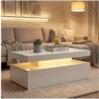 HOMCOM Couchtisch Wohnzimmertisch mit Dimmbar RGB LED-Lichtleiste, APP-Steuerung (Set, 1-St., Sofatisch), für Schlafzimmer 100 x 50 x 40cm, Weiß