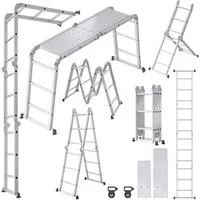 FIVMEN Teleskopleiter Multifunktionsleiter Mehrzweckleiter Aluminium mit Plattform