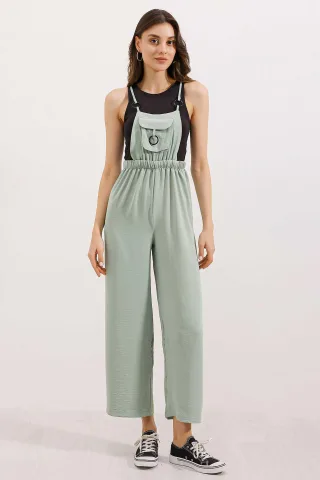 Lässig geschnittene lange Denim-Latzhose mit Tasche