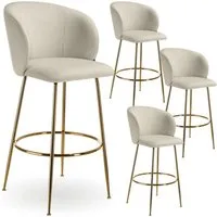 tectake Barhocker Barstuhl gepolstert, 51 x 60 x 106 cm, Belastbarkeit 120 kg (Tresenstuhl Luana, in Samtoptik creme/gold), mit breiter Rückenlehne und Fußstütze, bodenschonende Kunststofffüße