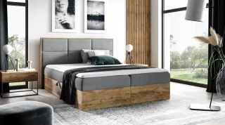Boxspringbett Schlafzimmerbett BARTEL 180x200cm Stoff Grau inkl. Bettkasten