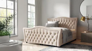 Boxspringbett Schlafzimmerbett TURHAN 140x200cm Stoff Elisa Velvet Beige