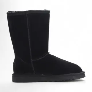 Damen Winterstiefeletten aus echtem Schaffell, Wildleder, schwarz, zum Hineinschlüpfen – Dämmerung