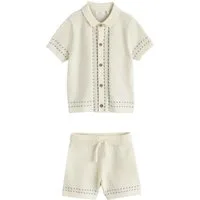 Next Shirt & Shorts Strukturiertes Strick-Poloshirt und Shorts, Set (2-tlg)
