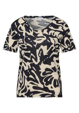 Street One - T-Shirt mit V-Ausschnitt blau - Gr. - 34