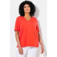 Ulla Popken T-Shirt T-Shirt Materialmix A-Linie V-Ausschnitt Halbarm