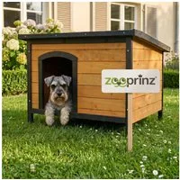 Zooprinz Hundehütte Carlo auf Holzfüßen mit Kunststoffkappen, Bitumen Klappdach, wetterfestes Kiefernholz, für kleine Hunde