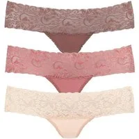Vivance String (3er-Pack) aus elastischer Baumwolle mit floraler Spitze