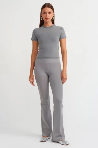 Damen Hochwaisted Gerippte Schlaghose