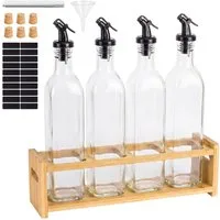 relaxdays Ölspender Öl Flasche mit Bambsuregal 4er Set