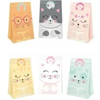 PartyPal Pflege-Geschenktasche Katzen-Party Geschenktüten – 6er Set für Kindergeburtstag & Deko, 6-tlg.