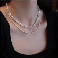 MOPUEA Perlenketten-Set 3/6mm, 40/45cm Perlenketten-Set Damen Perlenkette 2-reihig Halsketten (Französischer Stil aus Süßwasserperlen Kette mit Anhänger Freundin Geschenk, Hochzeit Halsketten Braut Kristall Kette Schmuck), Brautschmuck Zwei separate 