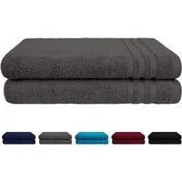 Rapp Badaustattung Handtuch Set Handtuch-Set anthrazit, Walkfrottee (Set, 2-St), Handtuch-Set in Uni Farben mit gestreifte Bordüre 100% Baumwolle