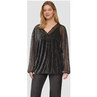 s.Oliver Langarmbluse Bluse Transparente Meshbluse mit Glitzergarn und überschnittenen Schultern
