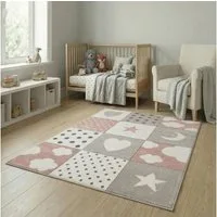 Jimri Kinderteppich Happy Friends Teppich für Kinderzimmer, Kinderteppich Bär Hase Panda, Läufer