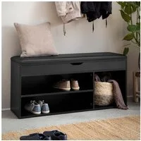 FINEBUY Schuhbank FB107189 Garderobenbank 104 cm Sitzbank Kunstleder Flurbank Schwarz (mit Sitzfläche Garderobenbank 104x51x32 cm Schwarz), Sitzbank Schmal Flur mit Stauraum, Truhenbank
