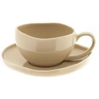 Almina Kaffeeservice Wave Biscuit Kaffeetassen mit Untertellern (12-tlg), 6 Personen, Porzellan, 12-teiliges-Set