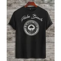 RMK T-Shirt Herren Shirt Basic Rundhals mit Bedruckung Palme Palm Beach aus Baumwolle