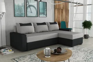 Ecksofa Schlafsofa Sofa HEDVIG Manila Schwarz- Hellgrau Ottomane Rechts