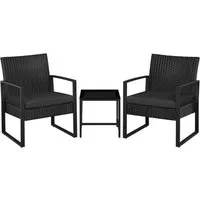 Yaheetech Balkonset 3-teilig Terrassenmöbel-Set in Rattan-Optik, Sitzgruppe mit 2 Stühle & 1 Quadratischem Beistelltisch mit Glasplatte
