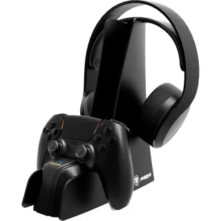 snakebyte PS5 Controller & Headset Ladestation - lädt Playstation 5 DualSense Controller und Wireless Headsets Ultra-Schnelladung LED Ladestatus-Anzeige TÜV Süd-geprüft 5 Jahre Garantie