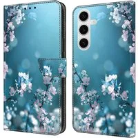 CLM-Tech Handytasche für Samsung Galaxy A16 / A17 5G Hülle aus Kunstleder Klapphülle (Pflaumenblüte blau, Handyhülle mit Standfunktion - Wallet Flip Case inklusive Kartenfächer), Cover mit Magnetverschluss - Samsung Galaxy A16 5G Schutzhülle
