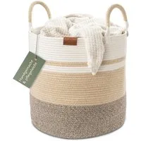 WIESEN.design Wäschekorb EMILIA Ø46xH48 cm 80L, Wäschekorb geflochten aus Baumwolle (faltbarer Wäschekorb, Wäschetonne, laundry basket, Wäschesammler, Aufbewahrungskorb groß, Korb geflochten), inkl. schwerem Wäschesack, gratis Versand