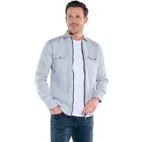 Engbers Langarmhemd Herren Leinen Overshirt mit Zipper, Hellblau