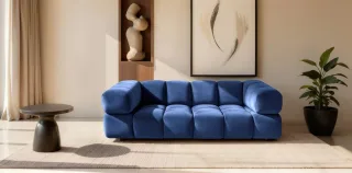 Sofa Designersofa BLANCHE 3-Sitzer in Stoff Bluvel Blau