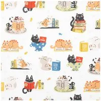 SCHÖNER LEBEN. Stoff Baumwollstoff Meterware Cats Life Katzen weiß bunt 140cm, allergikergeeignet