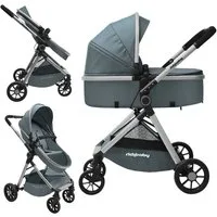 Rich Baby Kombi-Kinderwagen 2 in1 Kombi-Reisekinderwagen & Buggy (0-36 Monate, bis 22 kg), (Kompakt Zusammenklappbar, UV 50+, 5-Punkt-Gurte), Vollflächige Liegeposition, Babywanne, Großer Einkaufskorb Komplettset