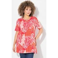 Ulla Popken Longshirt Longshirt Patchdruck A-Linie V-Ausschnitt Halbarm