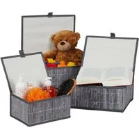 relaxdays Aufbewahrungskorb 3er Set, grau